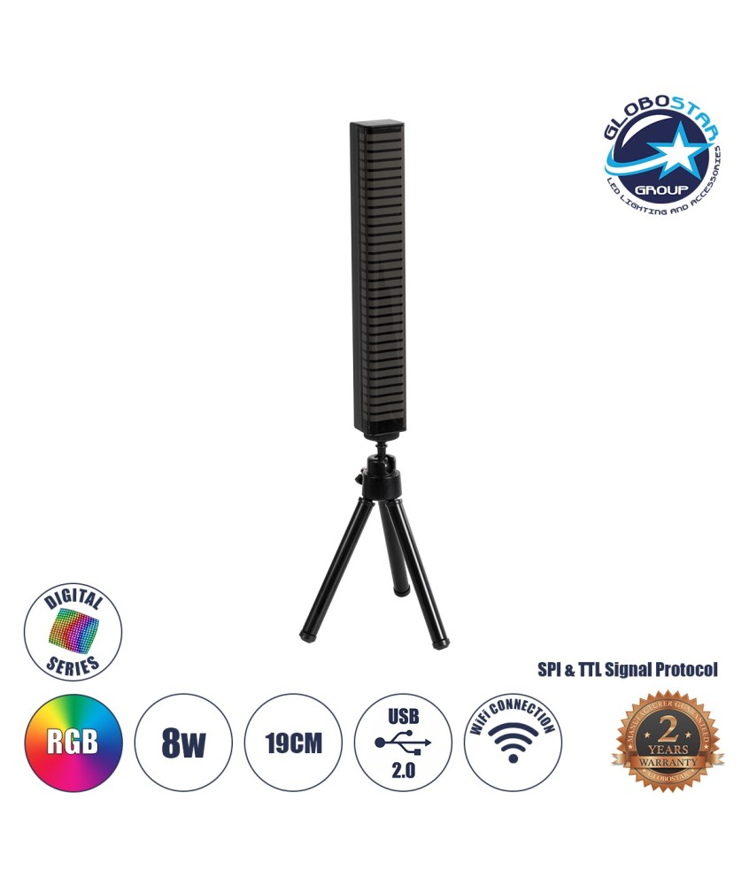 GLOBOSTAR® DIGICOLUMN 90761 Μοντέρνο Επιτραπέζιο Γραμμικό Ψηφιακό Φωτιστικό Digital Pixel Symphony Bar με RF Ασύρματο Χειριστήριο LED 8W 640lm 90° DC 5V με USB 2.0 IP20 Πολύχρωμο RGB Dimmable - Μαύρο - Μ3.4 x Π2.5 x Υ122cm - 2 Χρόνια Εγγύηση